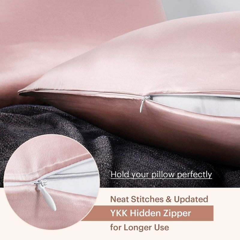 LilySilk غطاء وسادة حرير LILYSILK للشعر والبشرة - 100% حرير توت 19 موم ، غطاء وسادة سرير حرير من الجانبين مع سحاب مخفي ، 1 قطعة (حجم كينج 20''x36''، وردي فاتح)  - Image 3